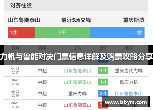 力帆与鲁能对决门票信息详解及购票攻略分享