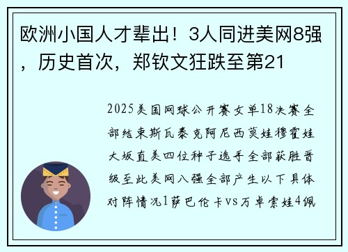 欧洲小国人才辈出！3人同进美网8强，历史首次，郑钦文狂跌至第21